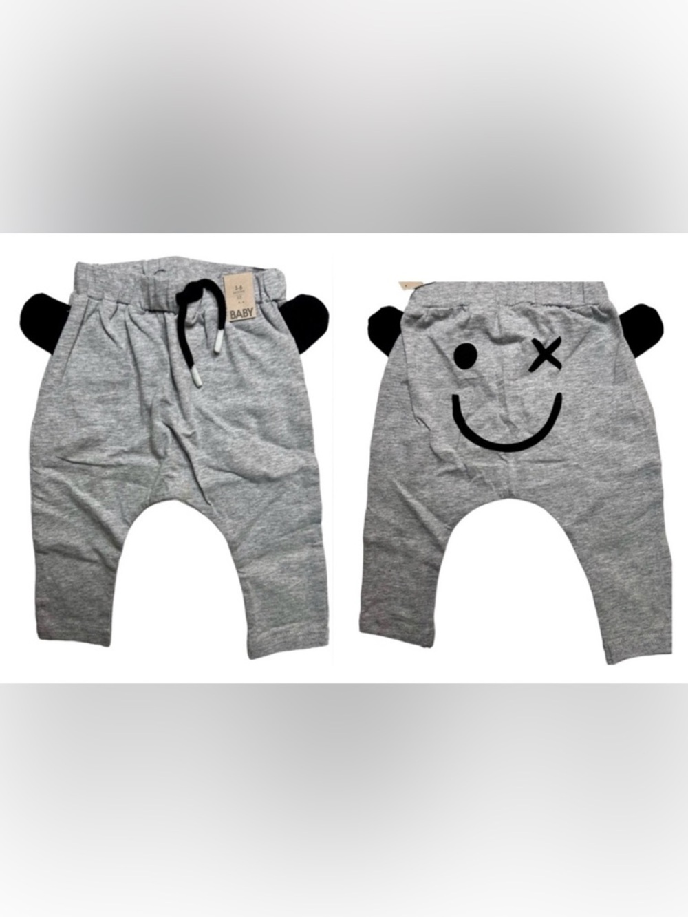 NORDSTROM/COTTON BABY Frankie Pant Light Gray Marle w/3D Ears Unisex 3-6M✨NWT✨